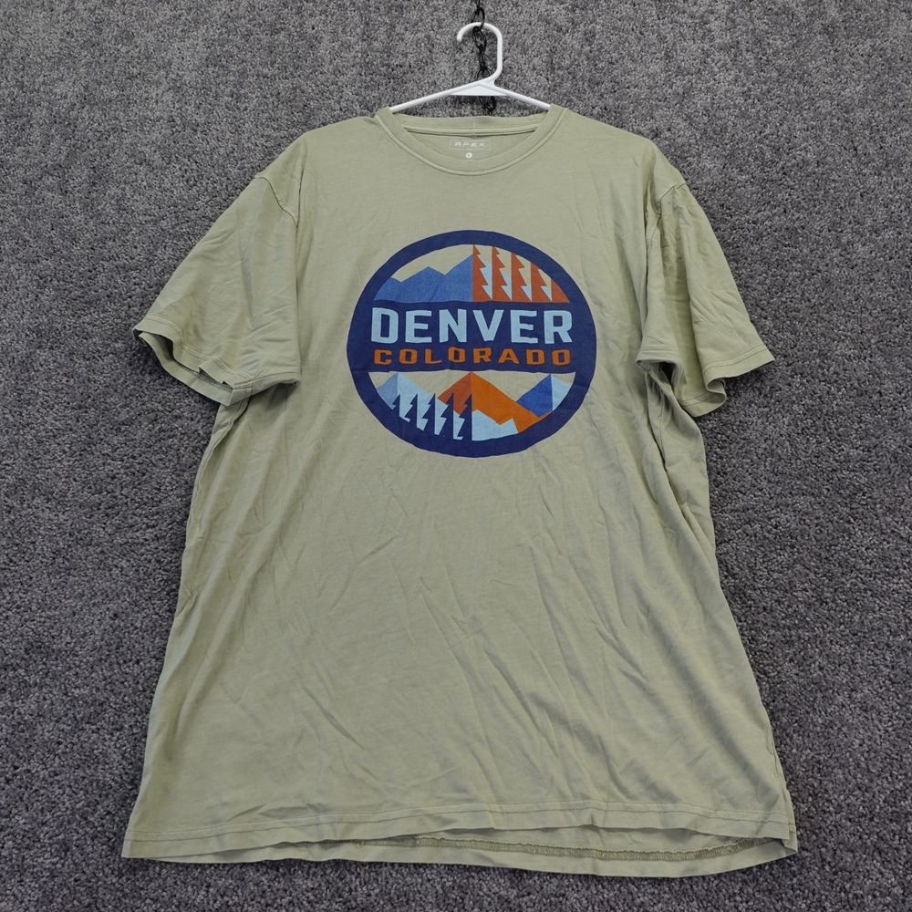 Apex T Shirt Mens Large Beige Green Denver Colorado Graphic Short Sleeve